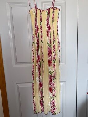 Yellow Hawaiin Floral Sundress with Pink Flower Print